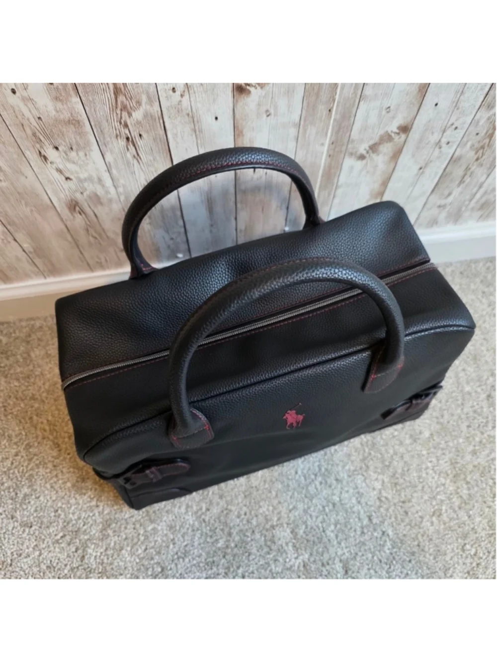 Polo Ralph Lauren Black Weekender Travel Gym Bag with Red Stitching NWOT